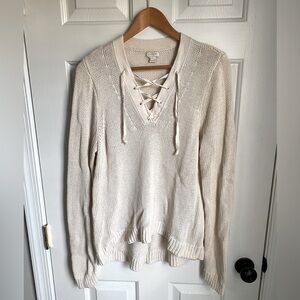 J.Crew Factory Linen Cotton Knit Beach Sweater with V Neck Size L